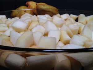 Pieces of Pear in baking dish